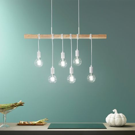 LAMPADARIO ARIZONA IN LEGNO PINO E METALLO BIANCO CON 6 LAMPADE ATTACCO E27 CM.90X180H. (1/3)