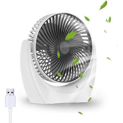 Ventilador de escritorio USB , portátil y silencioso, miniventilador potente, de 3 velocidades, para dormitorio, oficina, hogar y cocina (rotación de 360°, alimentación por USB)