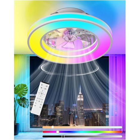 Deckenventilator mit Licht und Fernbedienung, 42 cm Durchmesser, 3000K-4000K-6500K + RGB, leiser Deckenventilator für Schlafzimmer, 6 Geschwindigkeitsstufen, Timer (1/5)