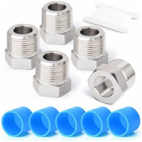 Pair Lot de 5 Réducteurs BSP 3/8\" Femelle à 1/2\" Mâle Forgeage Hexagonal en Acier, Adapté pour Raccordement Tuyaux (1/5)