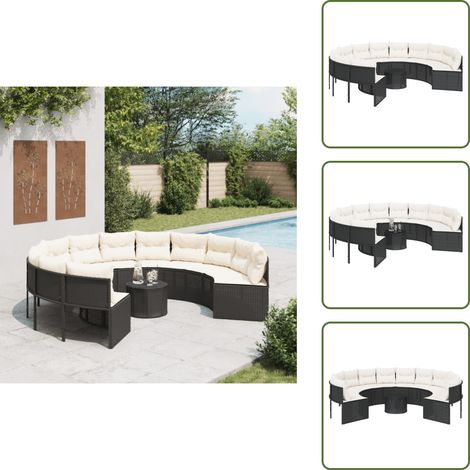 Canapé de jardin avec table coussins rond noir résine tressée - Canapé De Jardin - Canapé Rond - Mobilier De Jardin - Salon De Jardin - Set De Jardin (1/5)