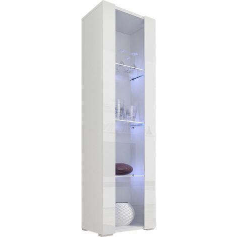 Vetrina con piedini 2 cm Armadio Mobile da Soggiorno Vetrina con LED 1 anta 4 scomparti 40x172x29cm Modello Nora V5 Bianco