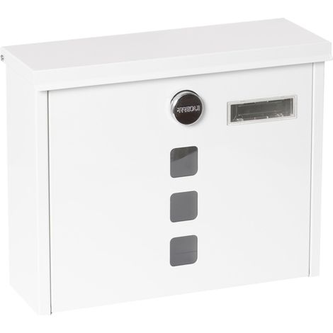 Boîte aux Lettres Individuelle en Acier, Taille M (Format A4), Boîte aux Lettres avec Serrure Couverte et Porte-carte, Facile à Installer, Blanc (1/5)