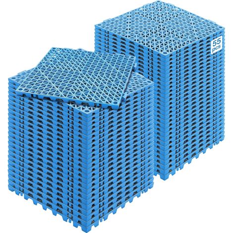 55 ineinandergreifende PVC-Fliesen 30x30x1,5 cm, blau, rutschfest, schnell entwässernd, für Schwimmbad, Terrasse und Küche (1/5)