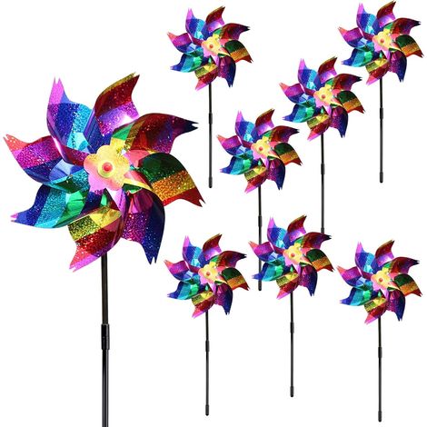 8 pcs Moulin à vent, réflecteur solaire, plastique durable, répulsif oiseaux, pour jardin ferme balcon verger