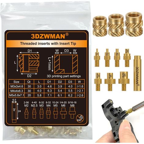 M3 M4 M5 SHORT Inserts filetés pour les pièces d'impression en 3D (1/5)