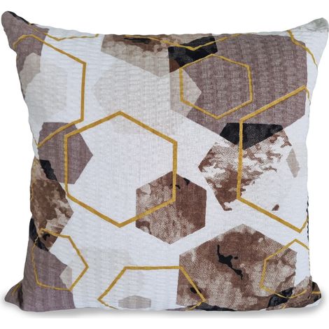 taie d'oreiller 40x40 en seersucker à motifs géométriques beige, marron et blanc