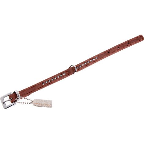 K BUFFALO COLLAR DIAMANTES UNA FILA, 12MM 32CM MARRÓN AJUSTABLE 23-29CM