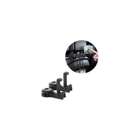 Ganchos para reposacabezas de coche (paquete de 2), también se pueden usar como soportes para teléfono móvil, rotación de 360°, aptos para bolsos, telas, comida, fáciles de transportar (negro) - Crezu (1/4)