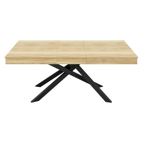 Table à manger extensible couleur chêne pied métal noir croisé dimensions 180×80×76cm charge maximale 60kg pour salle à manger domestique (1/4)