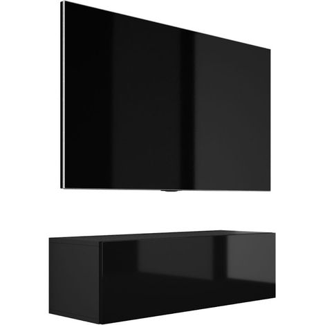 Meuble TV Suspendu, 100 x 34 x 32 cm, Noir Mat / Noir Brillant (1/5)