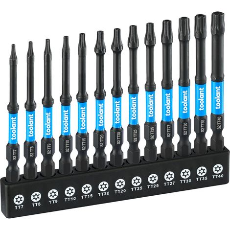 Lot de 13 embouts Torx de sécurité à percussion TT7-TT40, 3", embouts de sécurité usinés CNC, tige hexagonale de 1/4", 3" de longueur, acier S2, porte-embout magnétique, boîte de rangement (1/5)
