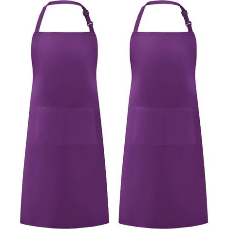 Grembiuli da cucina impermeabili, con tasche, grembiuli da barbecue regolabili, spalline lunghe, grembiuli da cucina per uomo e donna, adatti per cucina, ristorante, bar, viola (1/5)