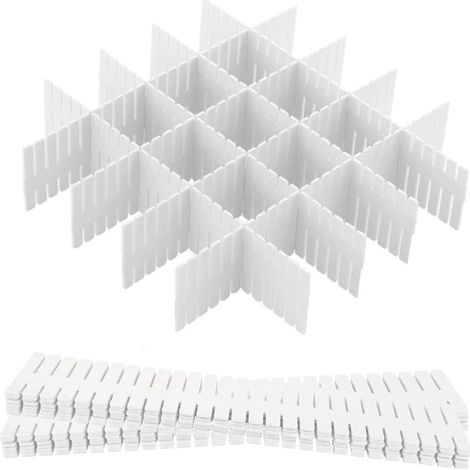 Separateur tiroir, 12 Unité(s), Grille Diviseur de tiroir, Réglable, Séparateurs de Tiroir en Plastique pour sous-vêtements, Chaussettes, Ceintures, Fournitures de Bureau (Blanc) (1/4)