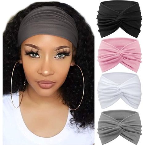 4 Boho Haarbänder für Damen, Vintage Haarbänder mit Blumenmuster, geknotete elastische Haarbänder, Haaraccessoires, Braun + Beige + Marineblau + (1/5)