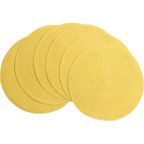 Ensemble de 6 sets de table ronds tissés Coolmade, accessoires de cuisine, jaune, 39 x 39 x 1 cm (1/4)
