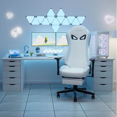 silla gaming ergonómica PU blanca y azul 60x53x132 cm OKMYHOME (1/3)