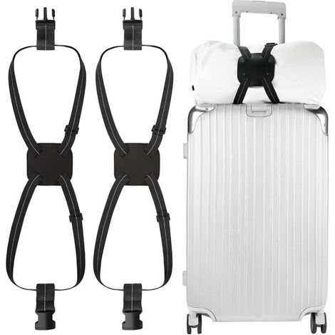 Lot de 2 sangles élastiques réglables avec boucle pour fixation de bagages – Sangles noires pour valises, poignées de bagages cabine, sacs à dos et sacs à main (1/5)