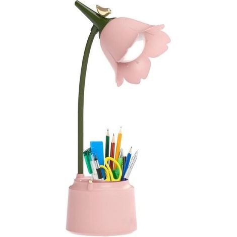 1 lampe de bureau enfant, LED rose rechargeable USB, 3 modes lumière, col de cygne flexible, pour chambre d'enfant et étude (1/4)