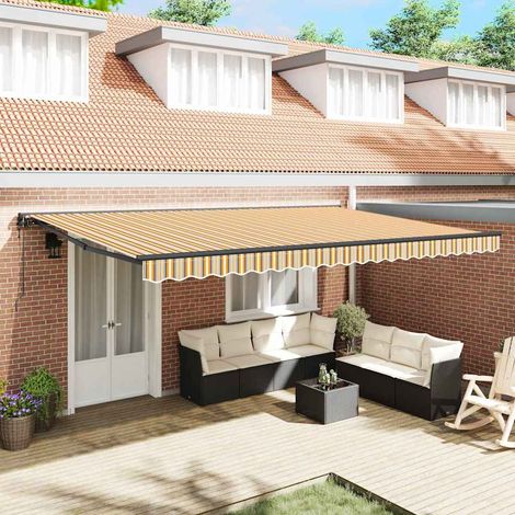 Retractable Awning Multicolour Stripe 500x300 cm Fabric vidaXL (1/5)