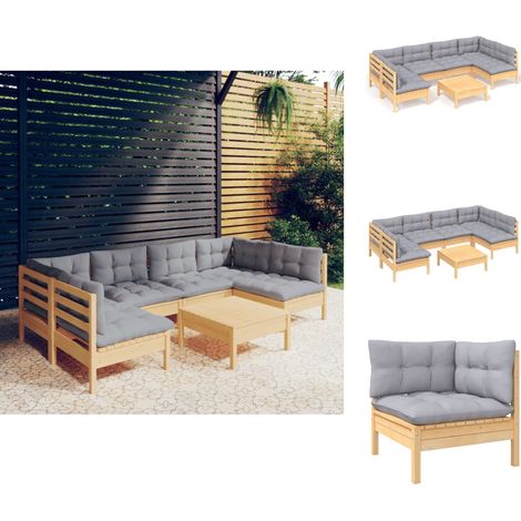Gartenmöbel-Sets - Living 7-tlg. Garten-Lounge-Set mit Grauen Kissen Kiefer Massivholz (1/5)