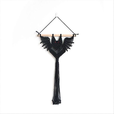 Décoration murale géométrique chauve-souris d'Halloween en macramé noir (1/5)