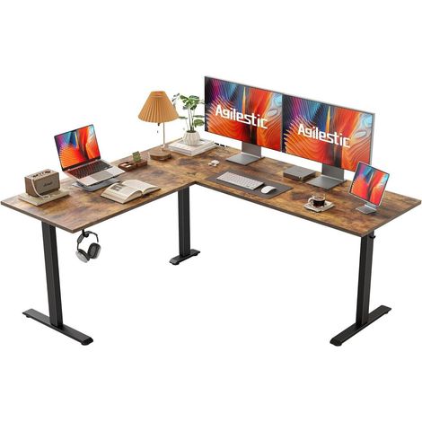 Schreibtisch L Höhenverstellbar Elektrisch Steh Braun 160 x 140 cm (1/5)