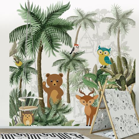 Papier peint intissé animaux de la forêt, chambre d'enfant, 250 cm X 250 cm (1/2)