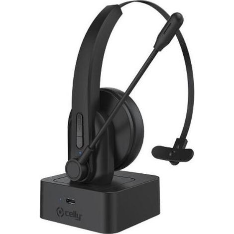Celly SWHEADSETMONO Auriculares mono inalámbricos, negro, diadema ajustable (1/3)