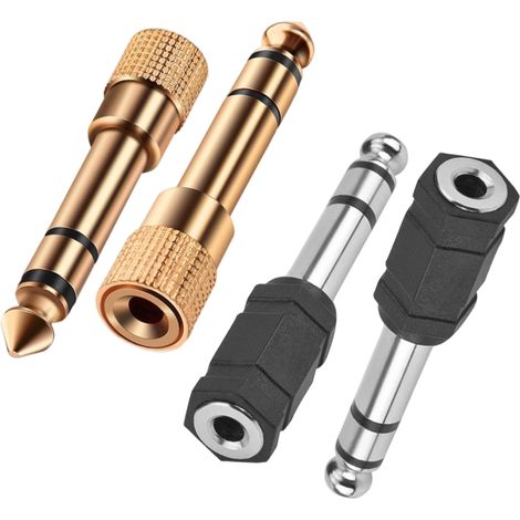 Adaptateur Audio Jack 3 5 Mm Vers 6 5 Mm - Doré 24 K - Compatible Guitare Électrique Mixeur Casque - 4 Pièces (1/5)