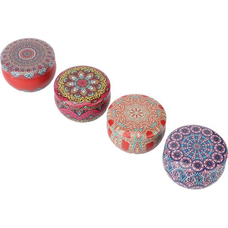 Coffret de 4 bougies d'aromathérapie aux fleurs séchées, longue durée, parfumées, pour la méditation et le sommeil (boîte jaune). (1/5)