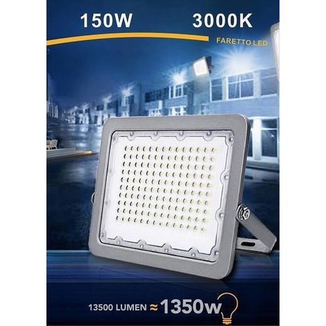 TrAdE Shop Traesio - Faro Led 150w Proiettore Esterno Ip65 Grigio Luce 6500k 4000k 3000k Fs150w-g5 - -Bianco Caldo -