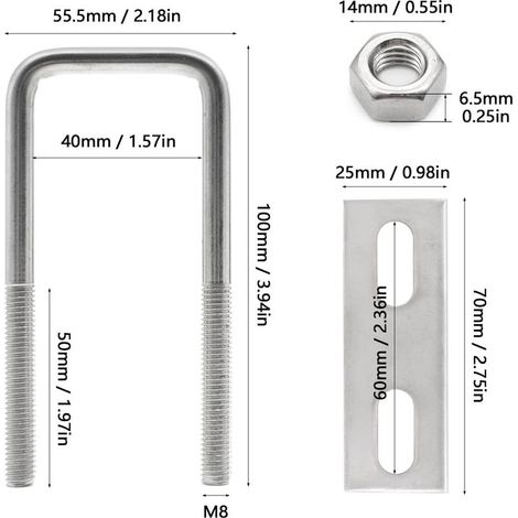 6 Stück M8 U-Bügel 40 100 mm Vierkant-U-Bügel aus Edelstahl 304 U-Bügelzangenbolzen zur Befestigung von Rohren und Bootsanhängern (1/5)