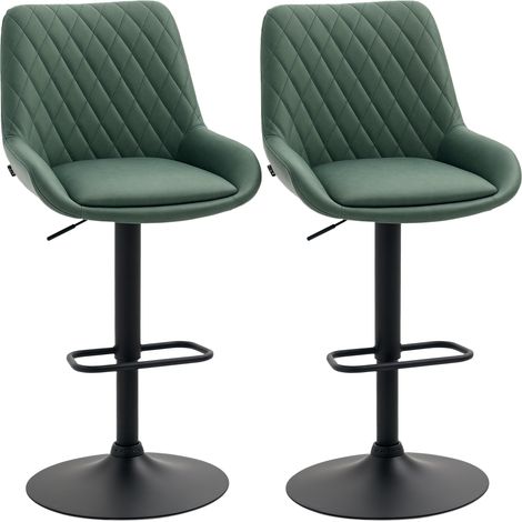 Retro Bar Stools Set of 2, Adjustable Kitchen Stool, Upholstered Bar Chairs with Back, Swivel Seat, Green