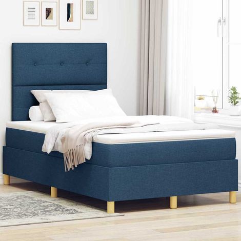 LED Boxspringbett mit Matratze Blau 120 x 200 cm Stoff