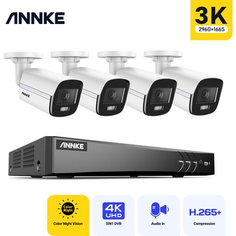 ANNKE 8 Kanal DVR Kabel Videoüberwachungskamera Set Außenbereich, 4 5MP Kameras, Farbnachtsicht, Integriertes Mikrofon, Fernzugriff,0TB (1/5)