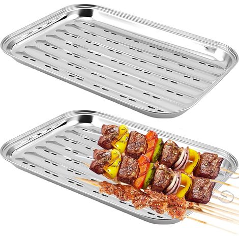 Lot de 2 bacs à barbecue,acier inoxydable,réutilisable,panier à légumes,34,5x24,2x2,7 cm,pour gaz,charbon,électrique