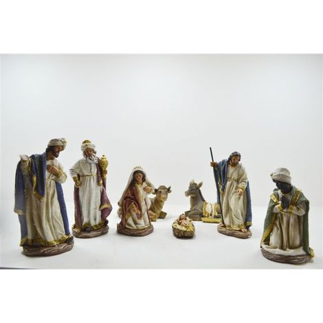 Set 8 Personaggi Presepe Natalizio Nativita' Natale in Resina (1/2)
