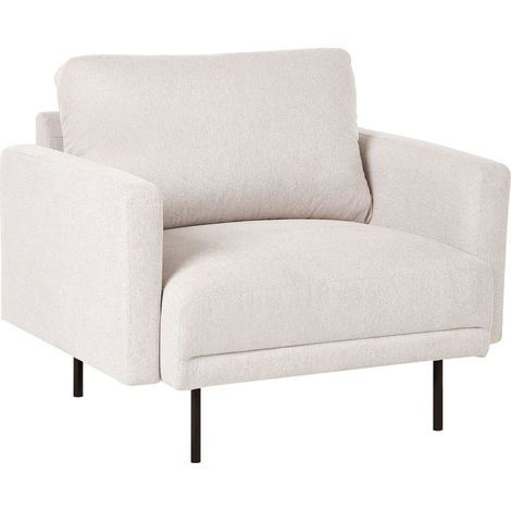 Fabric Armchair Light Beige Water-Repellent Living Room Chair Metal Legs Woven Fabric Cushioned Back Minimalist Modern BREDA (1/5)
