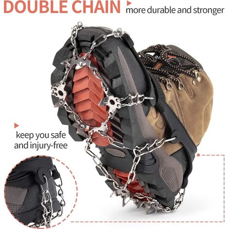 Crampons pour chaussures de randonnée avec 19 pointes en acier inoxydable - crampons de neige et de glace professionnels pour l'hiver - chaîne pour chaussures de randonnée (1/5)