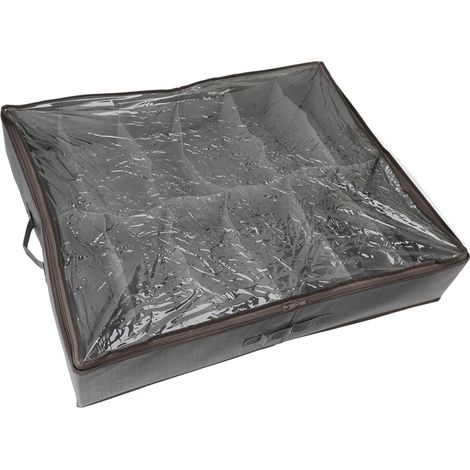 Organisateur de rangement à chaussures sous le lit, tiroir pliable en tissu avec couvercle et fenêtre transparente, gris brossé (1/5)