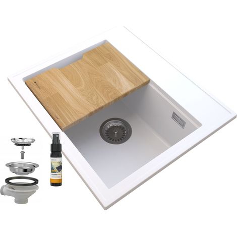 Évier de Cuisine en Granit Blanc Granitan FOXAL avec Siphon et Planche à Découper - 1 Bac (1/5)