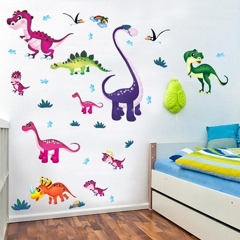 Stickers muraux dinosaures de dessin animé pour chambre à coucher, décoration intérieure, papier peint mural (1/4)