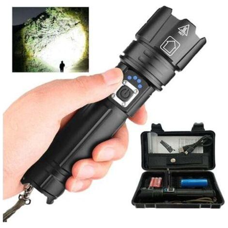Super Bright P70 LED Torches 30000-100000 Lumens, XHP70.2 Rechargeable LED Flashlight, Tactical Flashlight with Holster, IP67 Waterproof Powerful Flashlight (Black), (1/5)