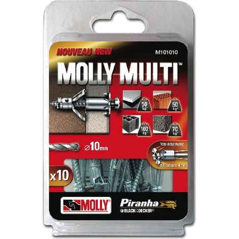 Cheville métal multi 5x60 pour béton et brique – Lot de 10 vis agglomérées – Ultra résistant jusqu'à 100 Kg – Fixation rapide sans taraudage – Molly