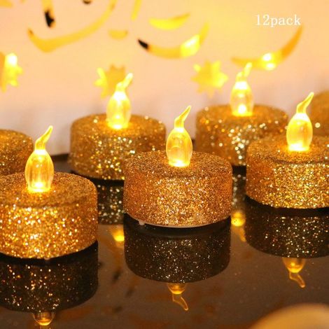 Bougies chauffe plat LED lot de 12 couleur or scintillant à piles décoration mariage fête Noël (1/5)