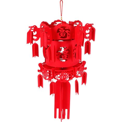 Lanterne chinoise en feutre rouge Fu à faire soi-même, lanterne puzzle, pendentif pour le Nouvel An, décoration pour la maison et le jardin (1/5)