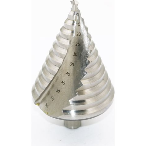 Un foret étagé en acier rapide (6-60 mm) pour le fraisage conique en spirale (12 étapes). (1/4)