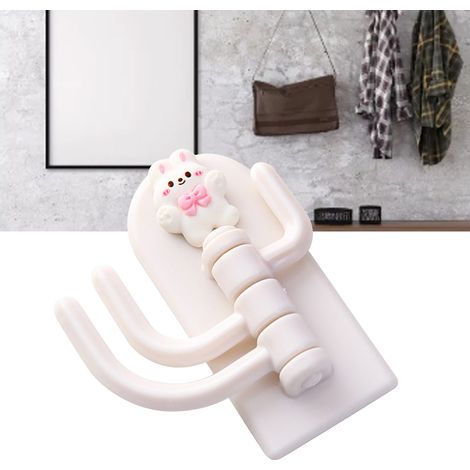 Selbstklebender, dreifach drehbarer Schlüsselhalter für Türen und Wände – Schlüsselhalter im Tierdesign mit Schleife und Hasenmotiv aus robustem Kunststoff (1/5)