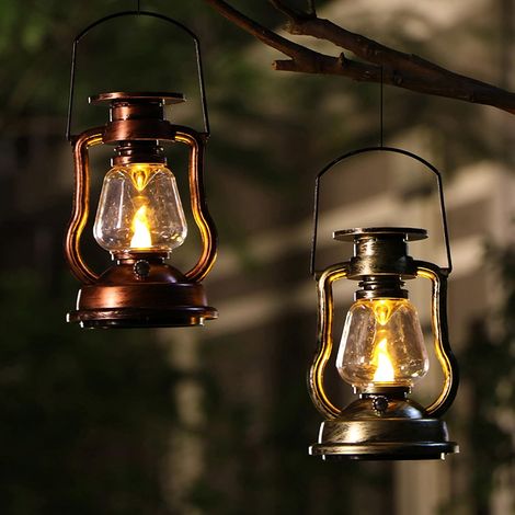 Retro Solar Lantern - Vintage Hanging Wall Light - For Garden, Patio, Tree, Pool, Gazebo, Lawn, Porch - Dark Brown - 1 Piece (1/5)
